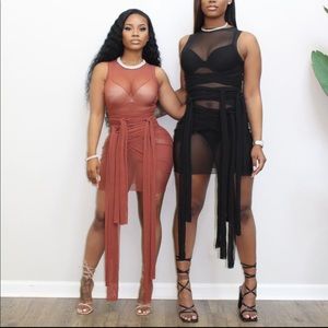 WOMEN’S sheer mesh brown dress